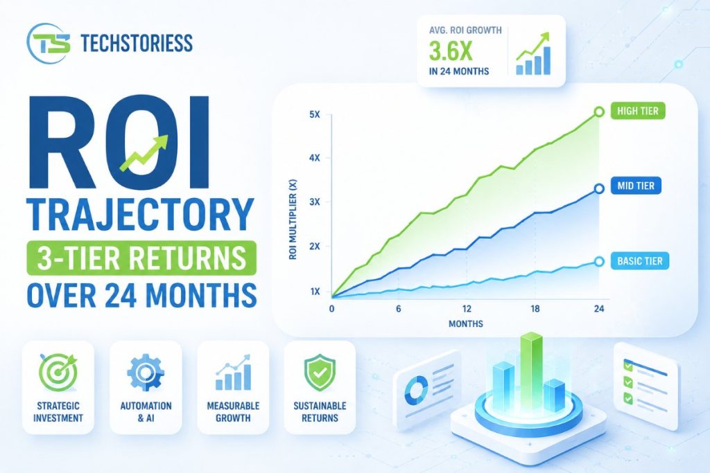 Waterfall chart showing agentic AI ROI accumulation across direct savings, productivity gains, and revenue impact over 24-month deployment horizon