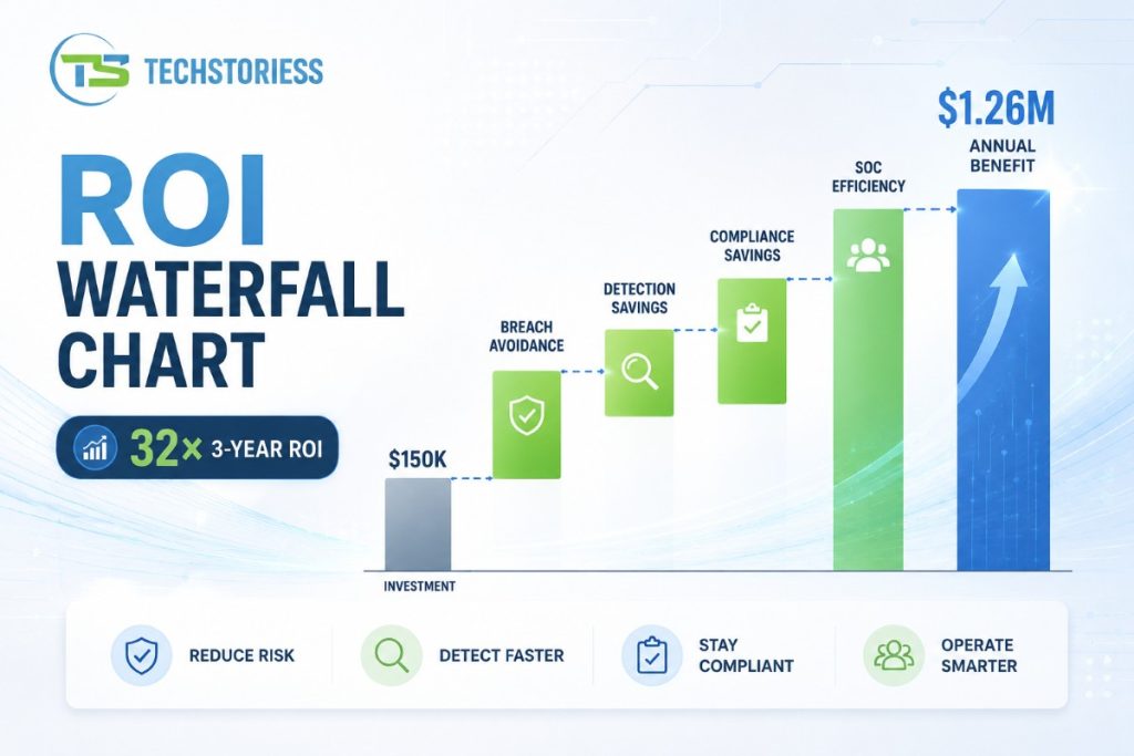 Enterprise cybersecurity ROI waterfall chart